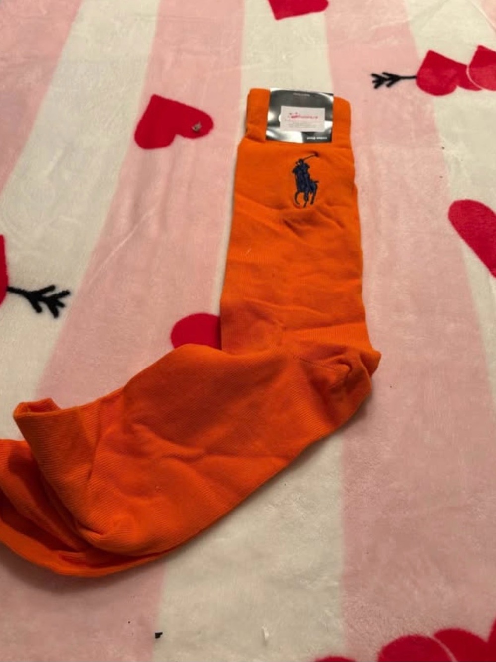 Polo by Ralph Lauren Bright Orange Crew Socks with Navy Logo